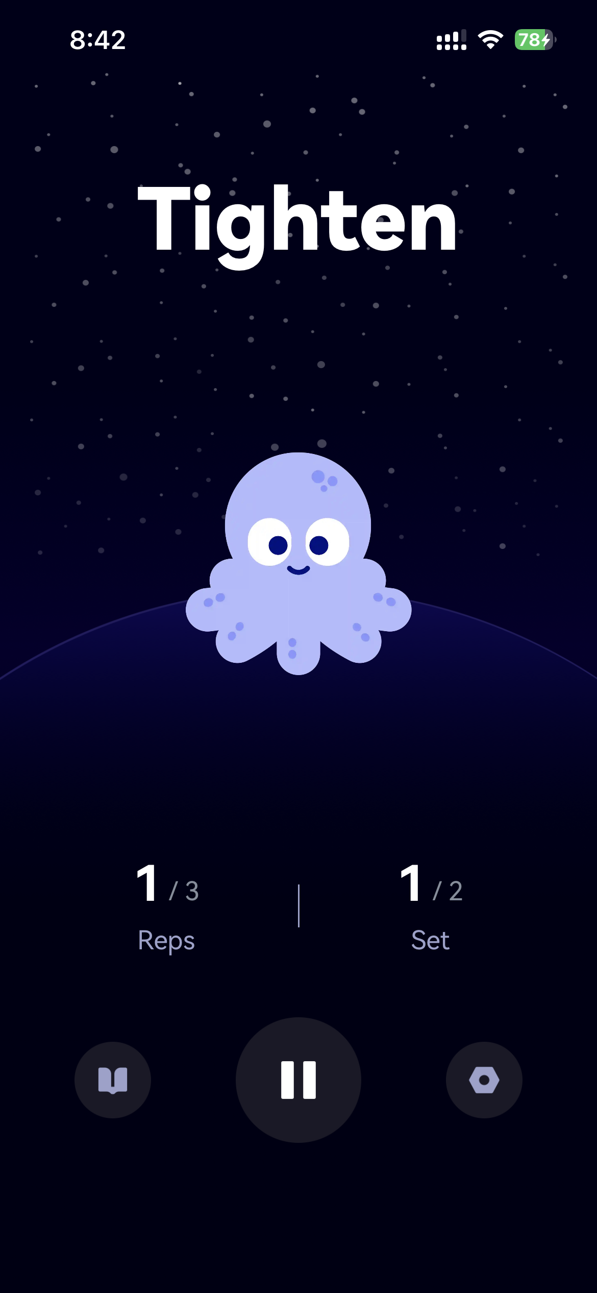 Chill app exercise session in progress with animated mascot guiding the user